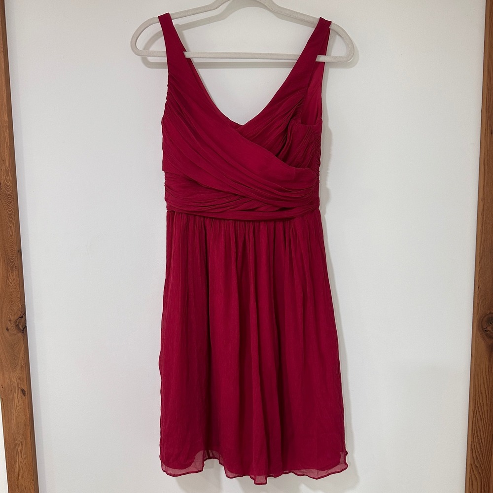 J. Crew Silk Chiffon Ruched Cocktail Dress Women 6 Berry Pink Pleated | Classic